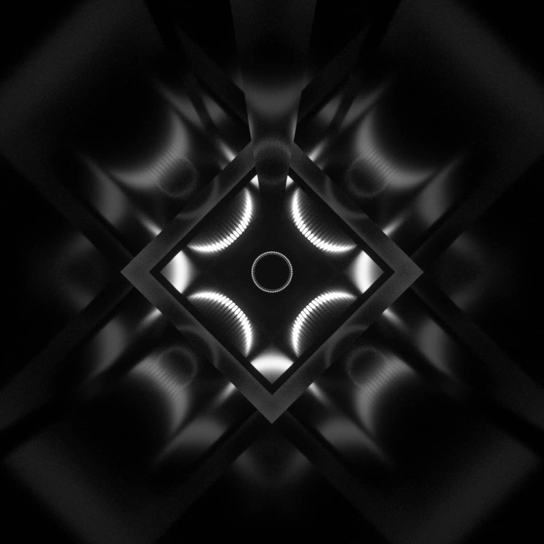 A black-and-white symmetrical diamond of light and shadow.